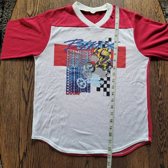 Vintage 1980s BMX Champions Sleeve V-neck Pajama Top Size Boy's 14 - Picture 6 of 6
